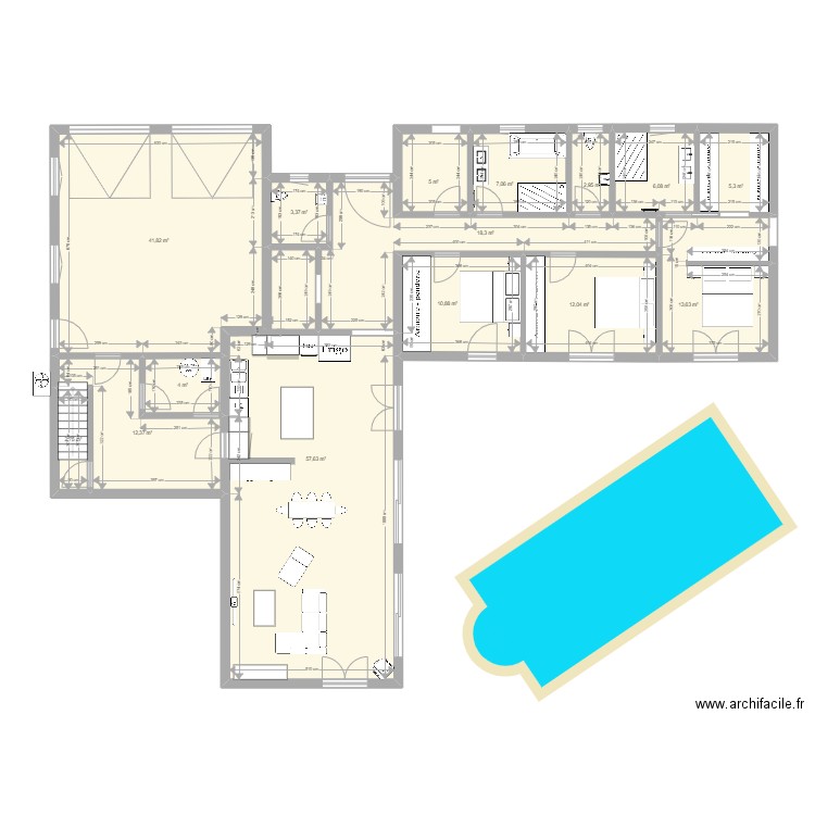 LA SCIAUX Esquisse 2 variante. Plan de 15 pièces et 203 m2