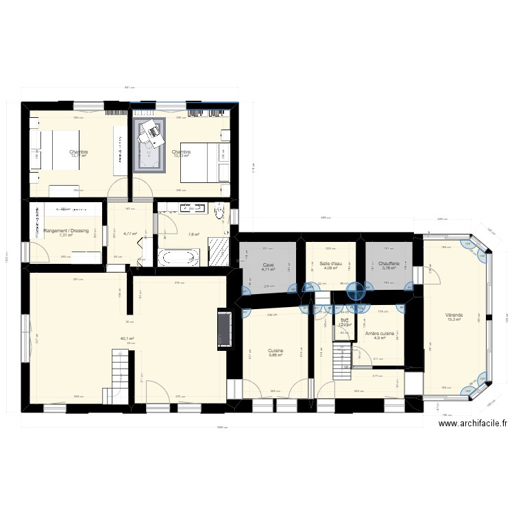 maison ext v2 2. Plan de 14 pièces et 138 m2