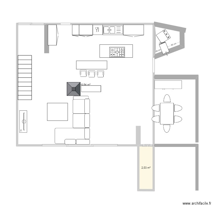 maison cabes. Plan de 2 pièces et 57 m2