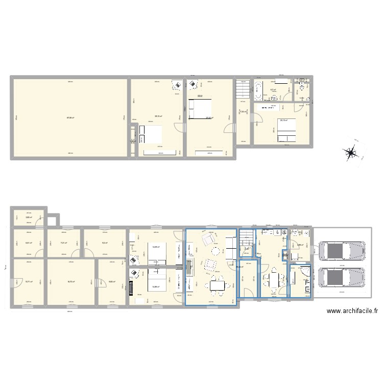 MAISON RDC & N+1 meublée +BERNARD. Plan de 20 pièces et 315 m2