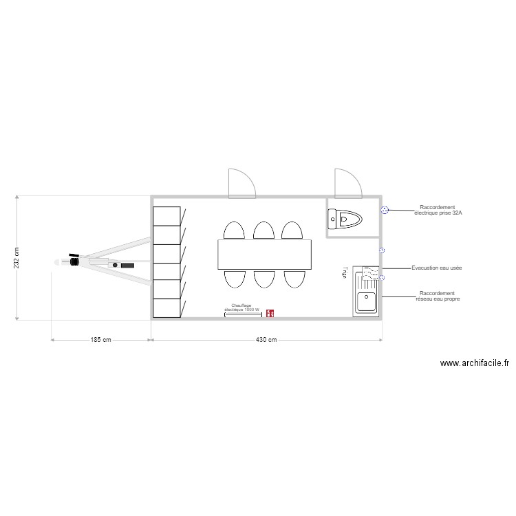 BVR 006 6PL. Plan de 2 pièces et 9 m2