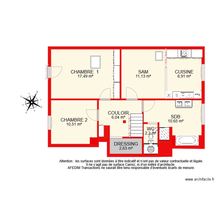 BI 7944 Etage 4 NIVEAU 1 . Plan de 16 pièces et 72 m2