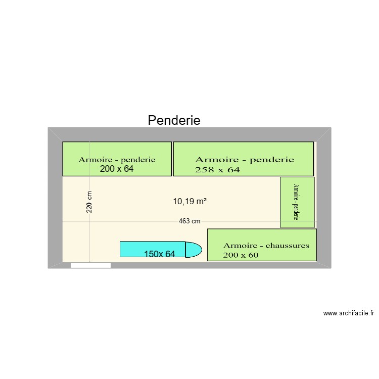 DRESSING . Plan de 1 pièce et 10 m2