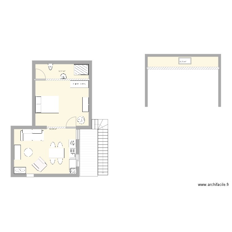 jklm. Plan de 3 pièces et 44 m2