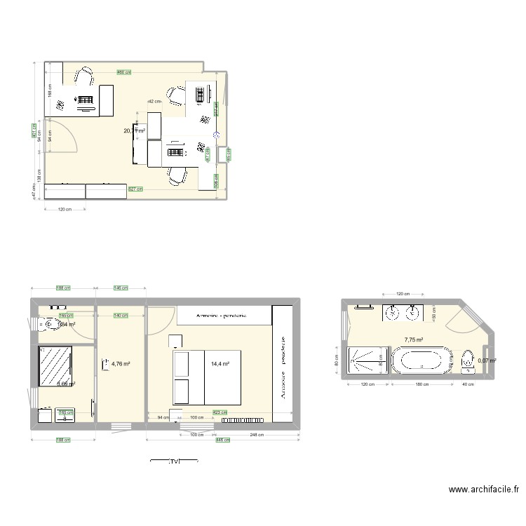 Sdb1. Plan de 7 pièces et 53 m2