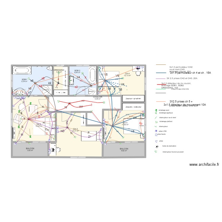 etage wayako. Plan de 10 pièces et 91 m2