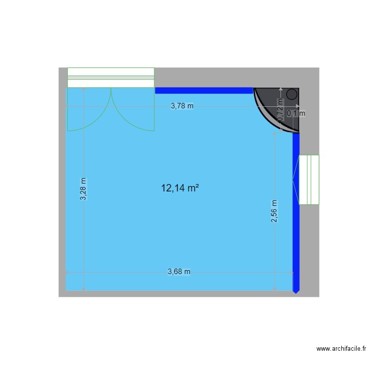 PLAZY. Plan de 1 pièce et 12 m2