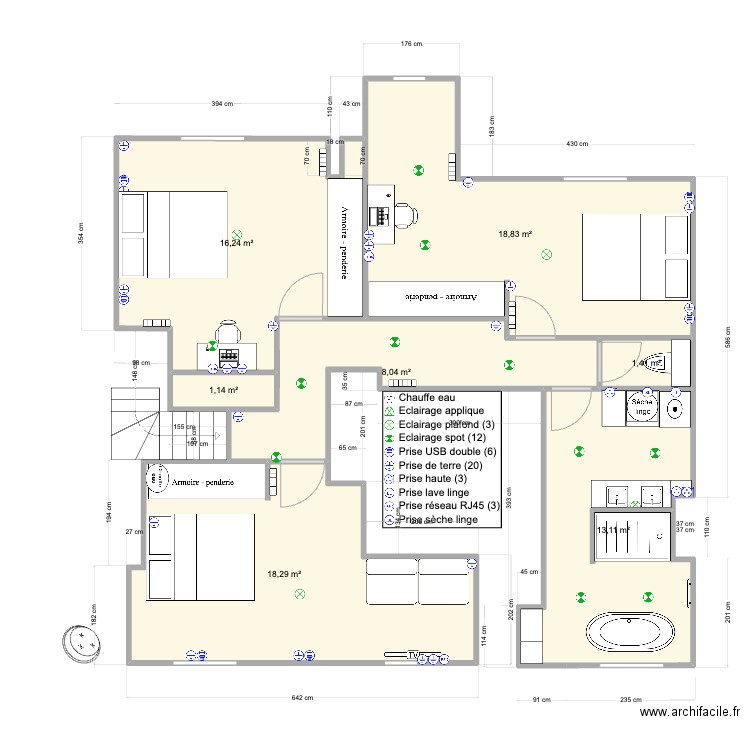 Pornichet 1er Base V5. Plan de 7 pièces et 77 m2