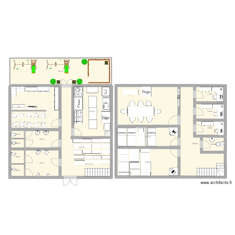 garderie. Plan de 18 pièces et 205 m2