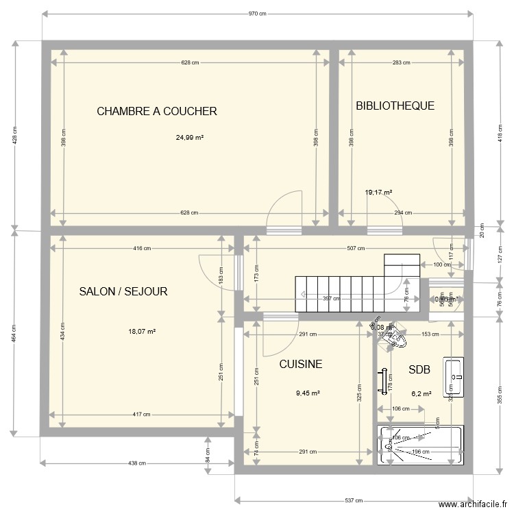 LUC BISCHWILLER . Plan de 7 pièces et 78 m2
