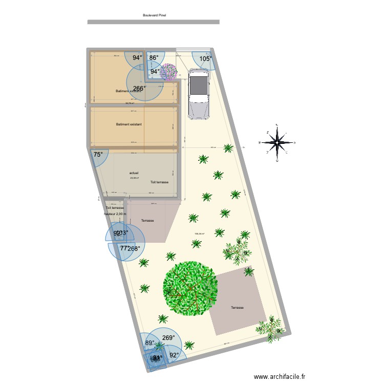 Plan de masse actuel Final . Plan de 9 pièces et 258 m2