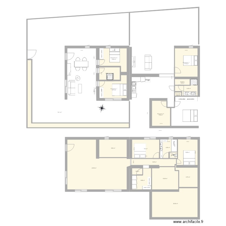 PlanMaisonCouloirHaut. Plan de 21 pièces et 190 m2