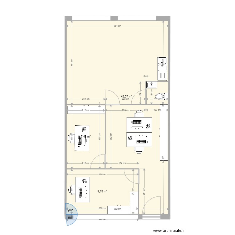 syndic. Plan de 3 pièces et 59 m2