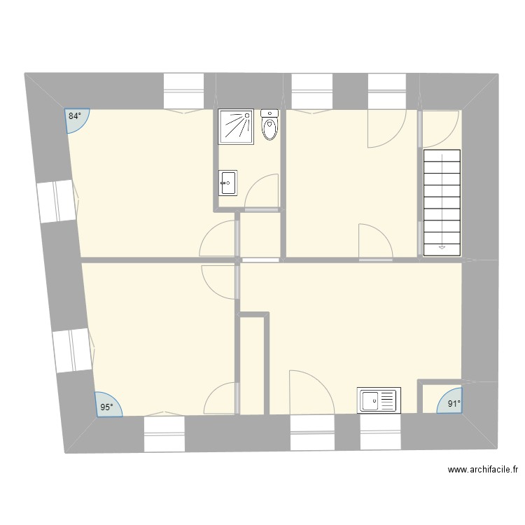 MERGNAT RDC Existant. Plan de 5 pièces et 56 m2