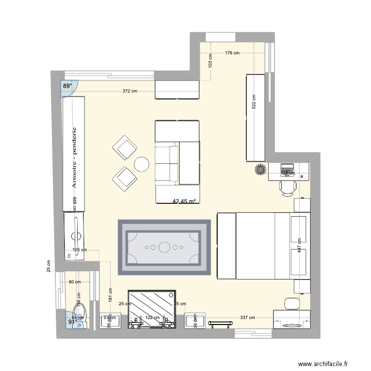 suite parentale. Plan de 1 pièce et 42 m2