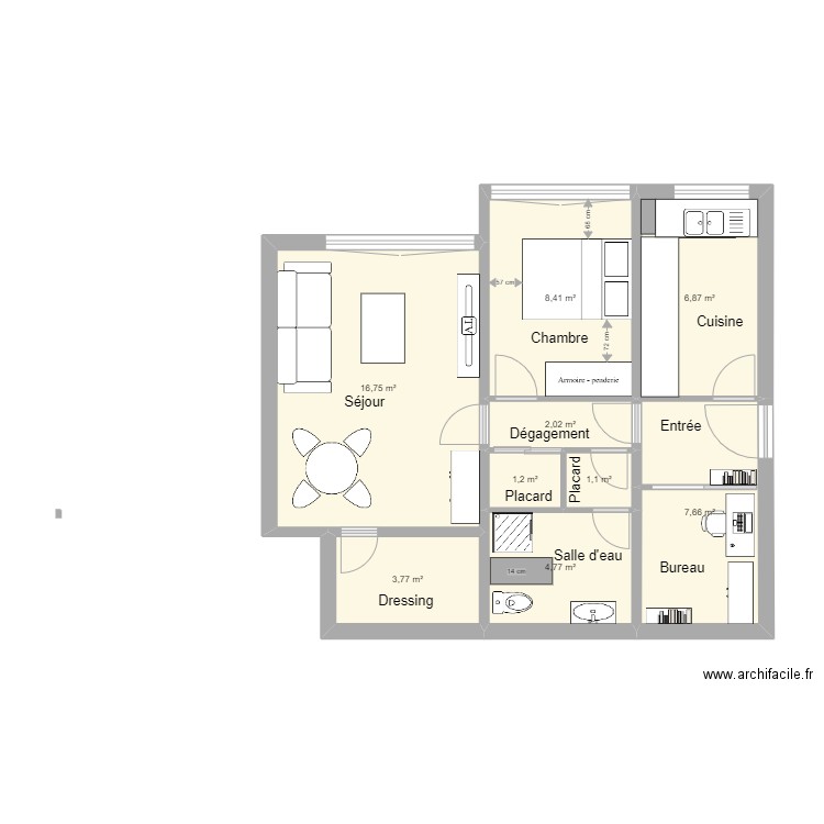 LOGE. Plan de 9 pièces et 53 m2