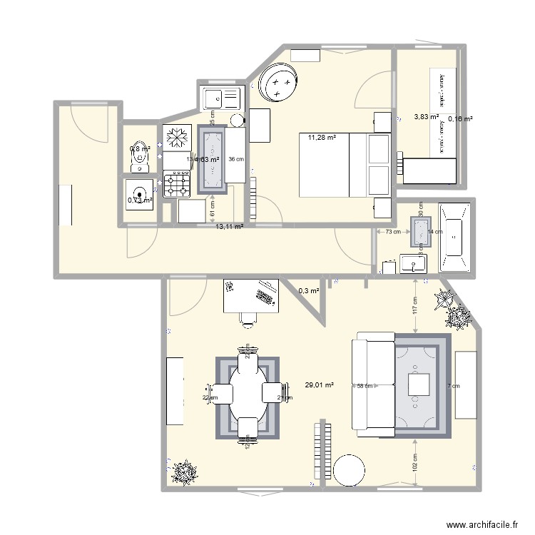 Appart. Plan de 9 pièces et 64 m2