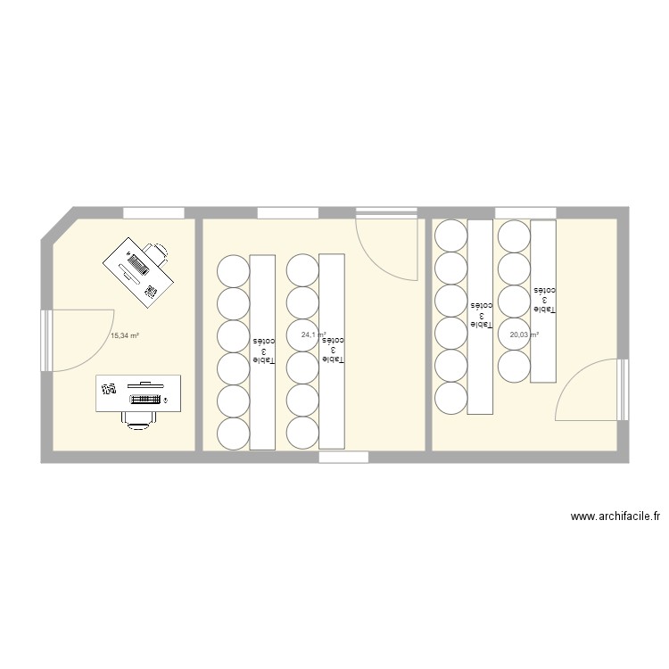 enclos extension meublé. Plan de 3 pièces et 59 m2