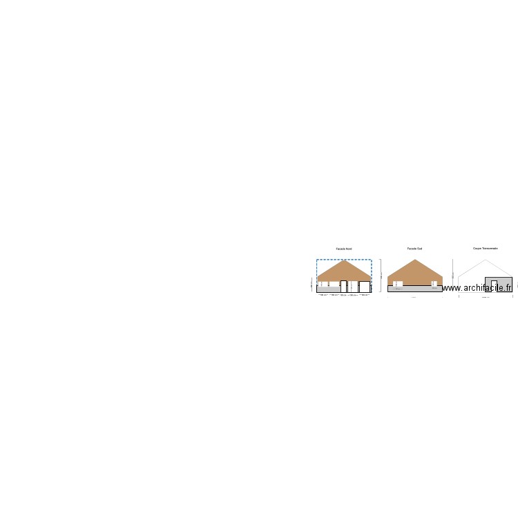 Facade et Coupe. Plan de 4 pièces et 47 m2