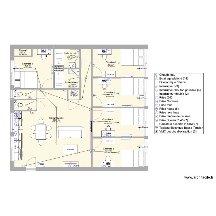 Lannion. Plan de 14 pièces et 99 m2