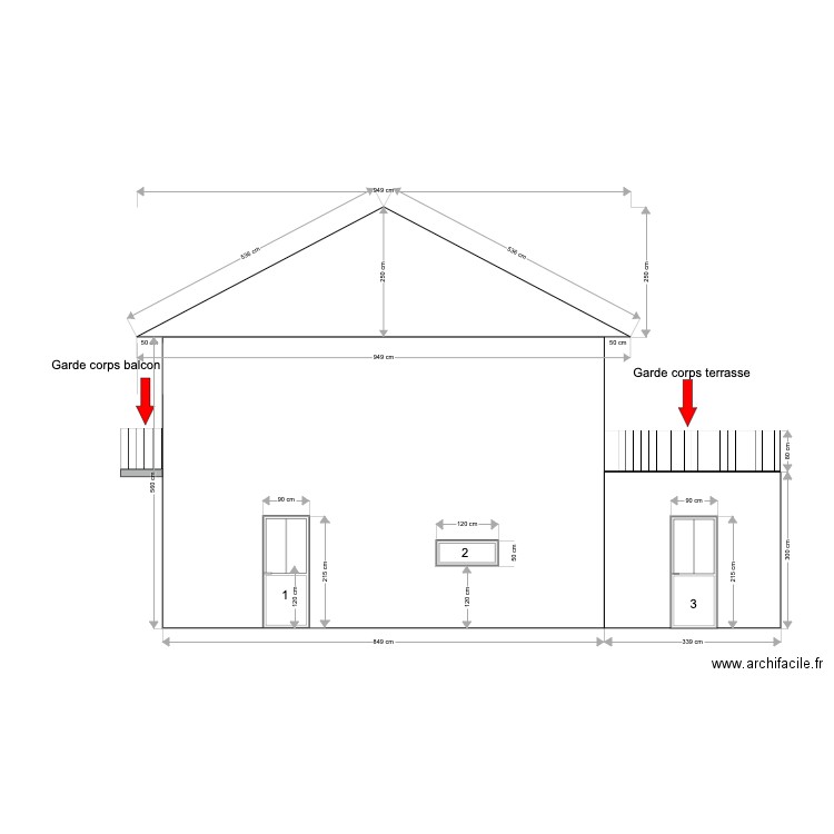 Pouancé - Façade Est - Projet. Plan de 0 pièce et 0 m2