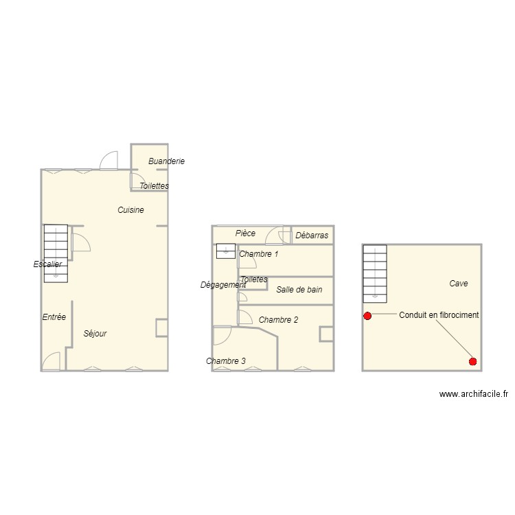 Croquis JUBREx amiante. Plan de 14 pièces et 51 m2