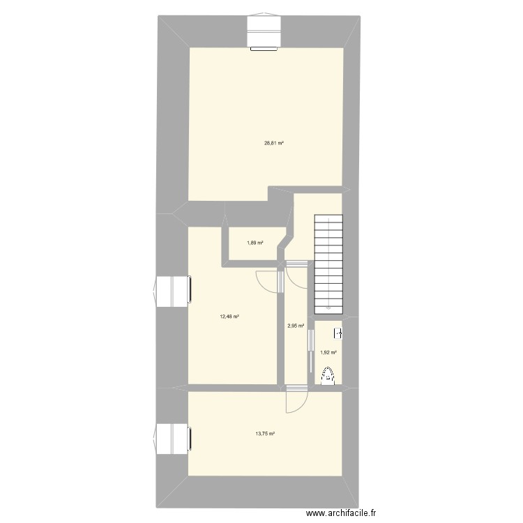 maison étage. Plan de 6 pièces et 62 m2