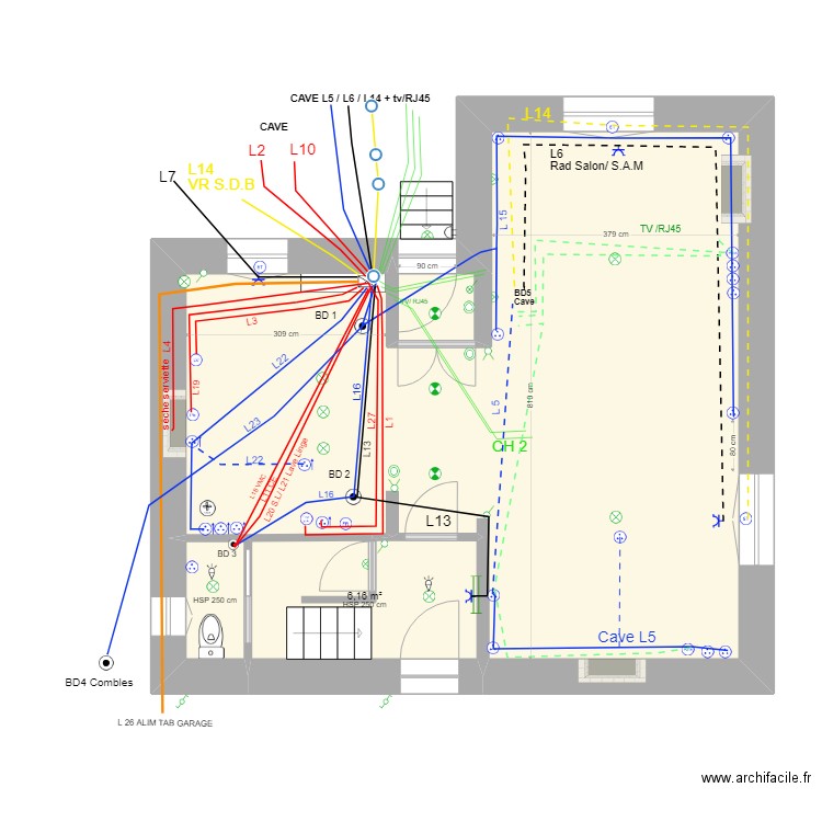 PC RDC. Plan de 3 pièces et 57 m2