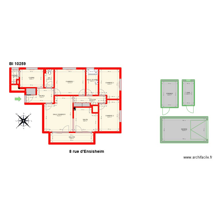 BI 10259. Plan de 20 pièces et 120 m2