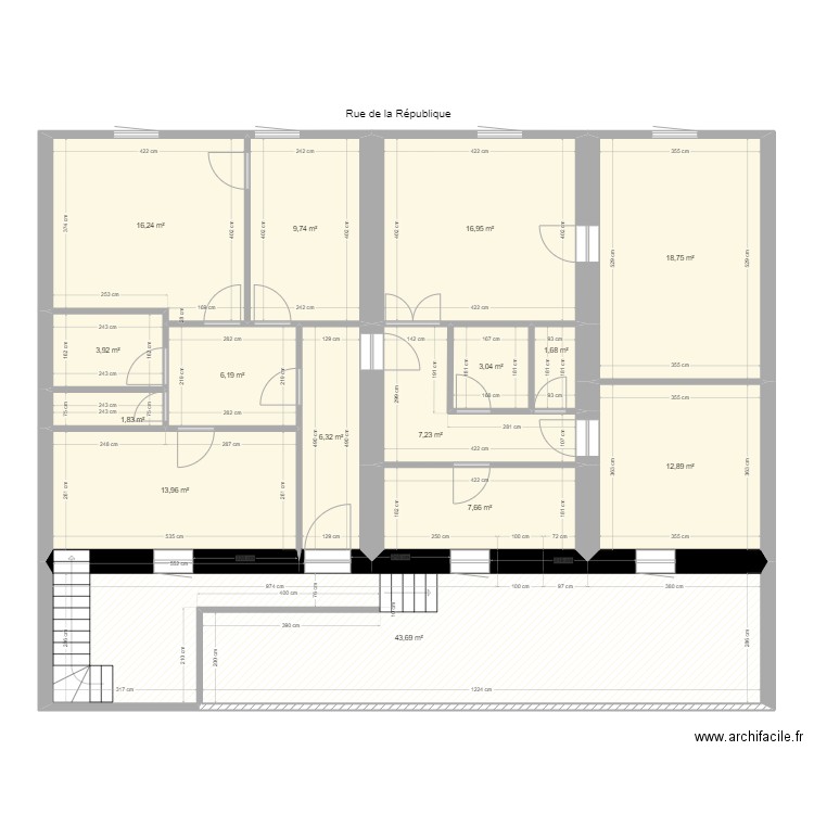 173 République R+1. Plan de 15 pièces et 170 m2