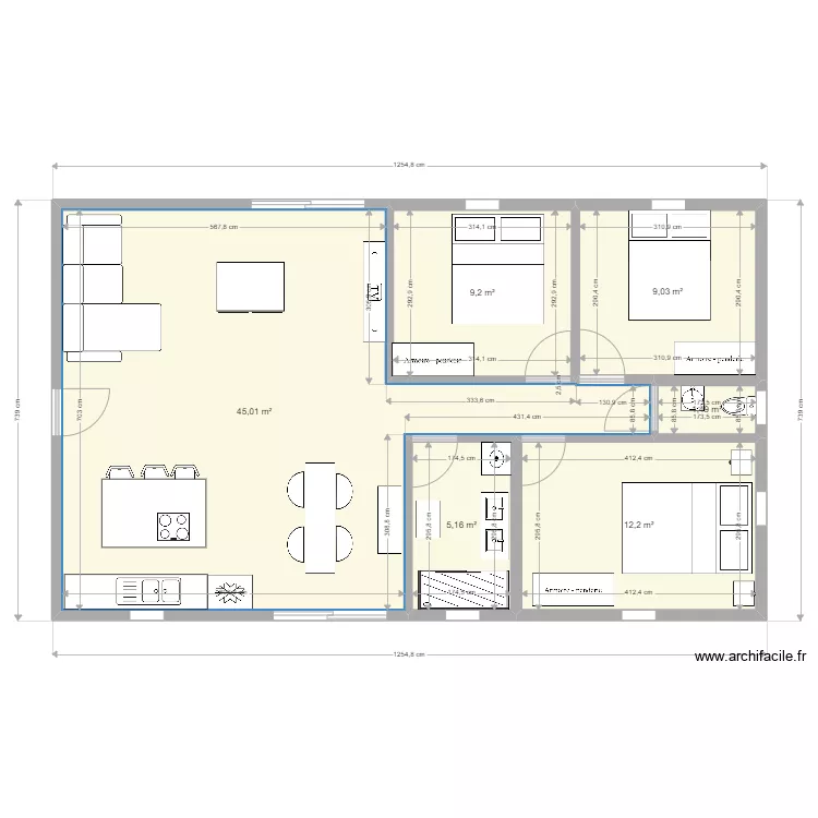 appart T3b. Plan de 