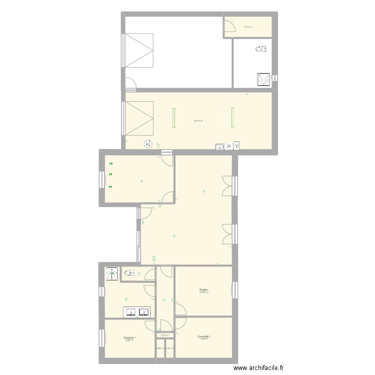 maison-lumière. Plan de 8 pièces et 86 m2