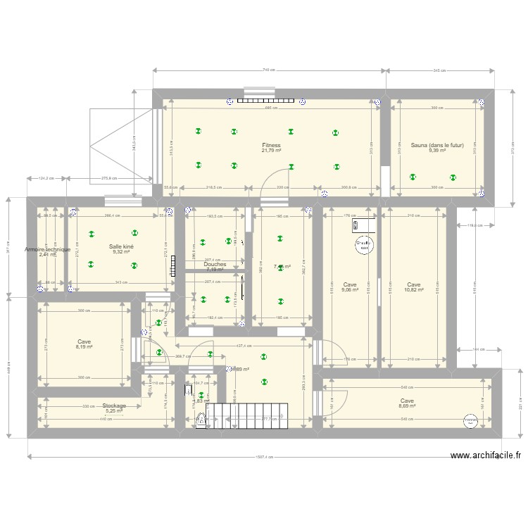 Plan sous-sol situation projetée simplifiée (4). Plan de 13 pièces et 113 m2