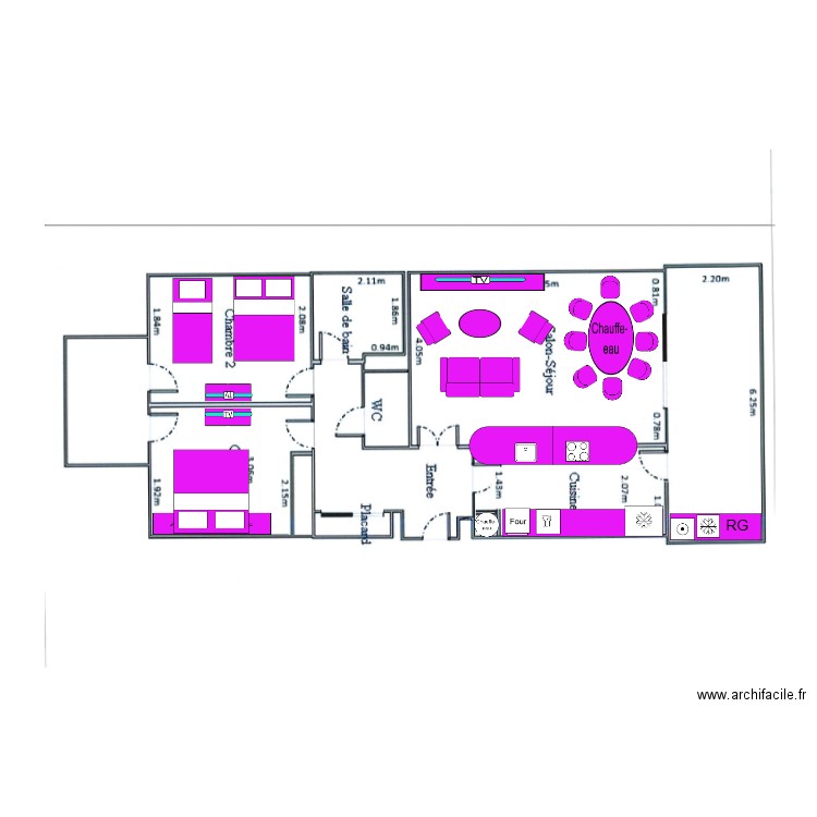 LAC meublé avec cotes. Plan de 0 pièce et 0 m2