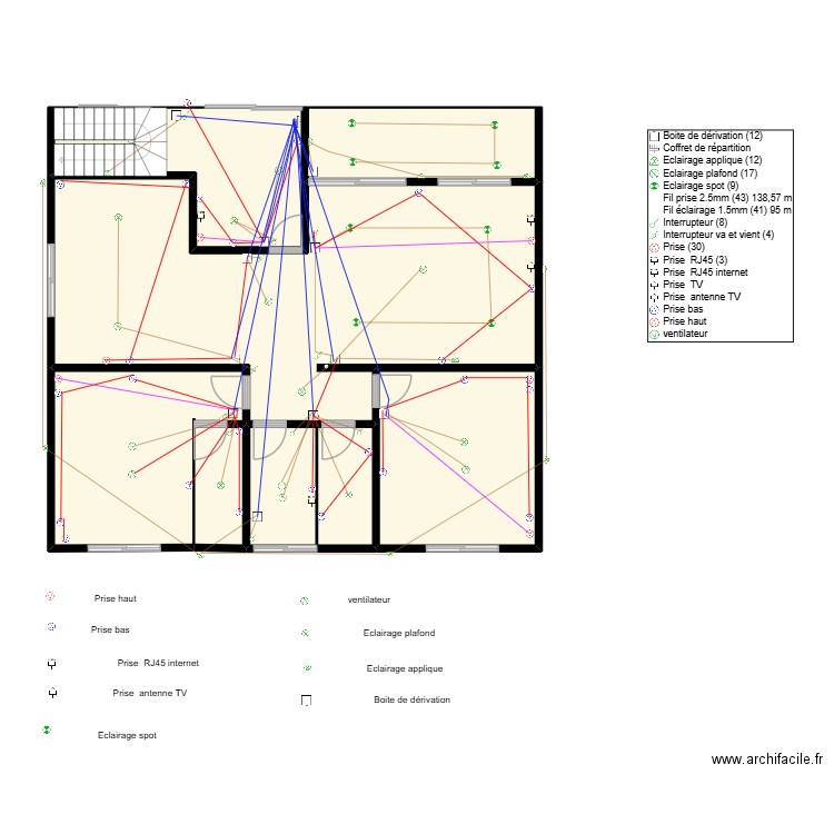 Rectification RDC maison L unifilaire. Plan de 7 pièces et 124 m2