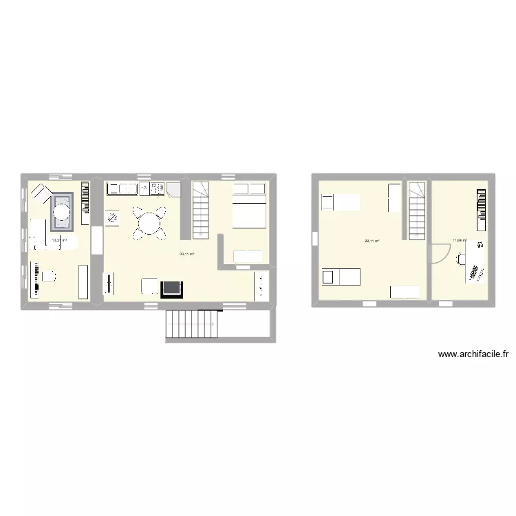 Chalus niveau 1. Plan de 4  et 80 m²