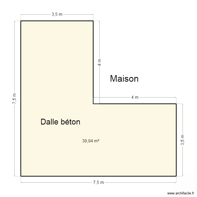 Dalle b&eacute;ton Tilly 1. Plan de 1  et 40 m²