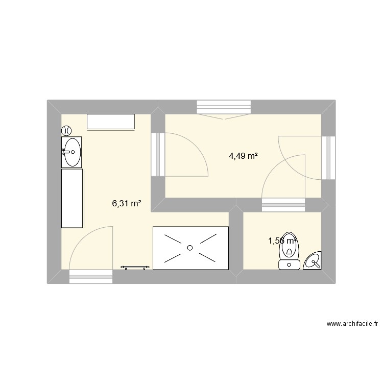 salle de bain. Plan de 3 pièces et 12 m2