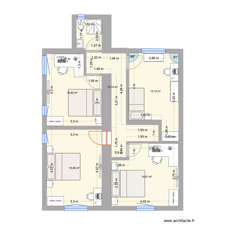 ETAGE. Plan de 5  et 67 m²