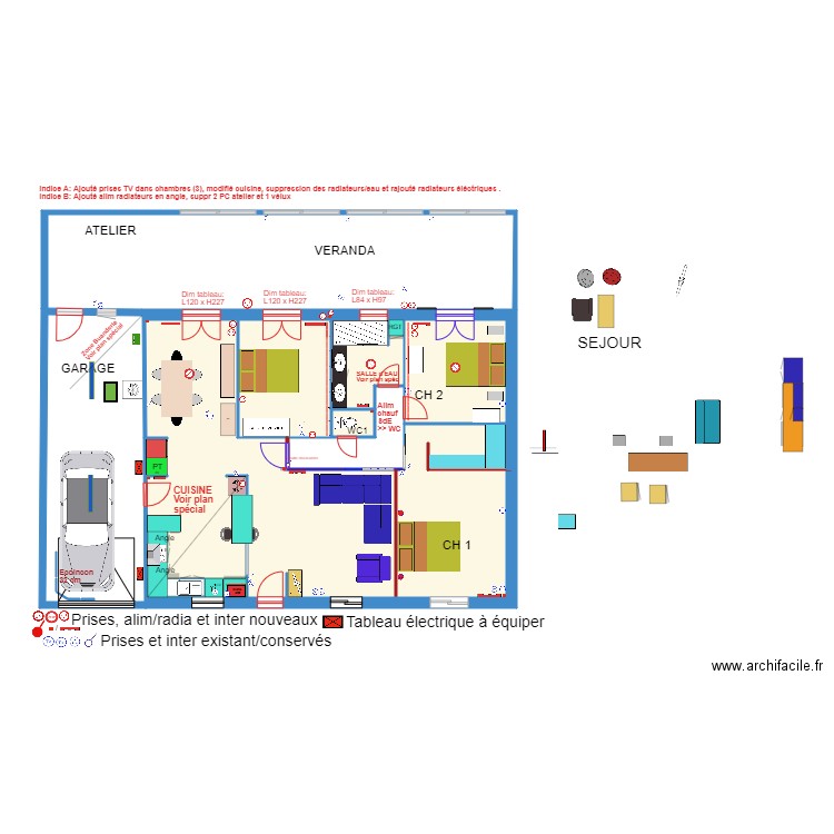 NIEUL Après travaux  de 2023 Version 3. Plan de 5 pièces et 92 m2