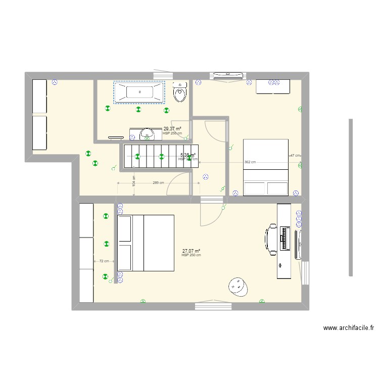 etage ELECTRICIT2. Plan de 3 pièces et 62 m2