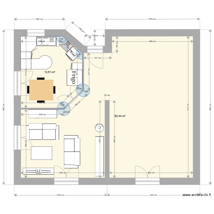Maison3. Plan de 2 pièces et 77 m2