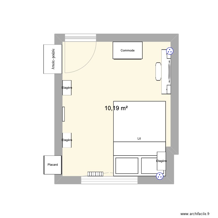 Chambre Loulou. Plan de 1 pièce et 10 m2