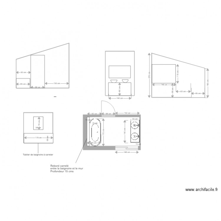 Murs salle de bain asans rebord. Plan de 0 pièce et 0 m2