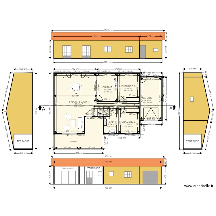 THALIE 2-76 FACADE. Plan de 24 pièces et 372 m2