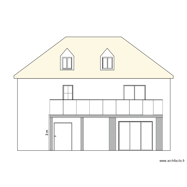 Plan de façade avec terrasse. Plan de 0 pièce et 0 m2