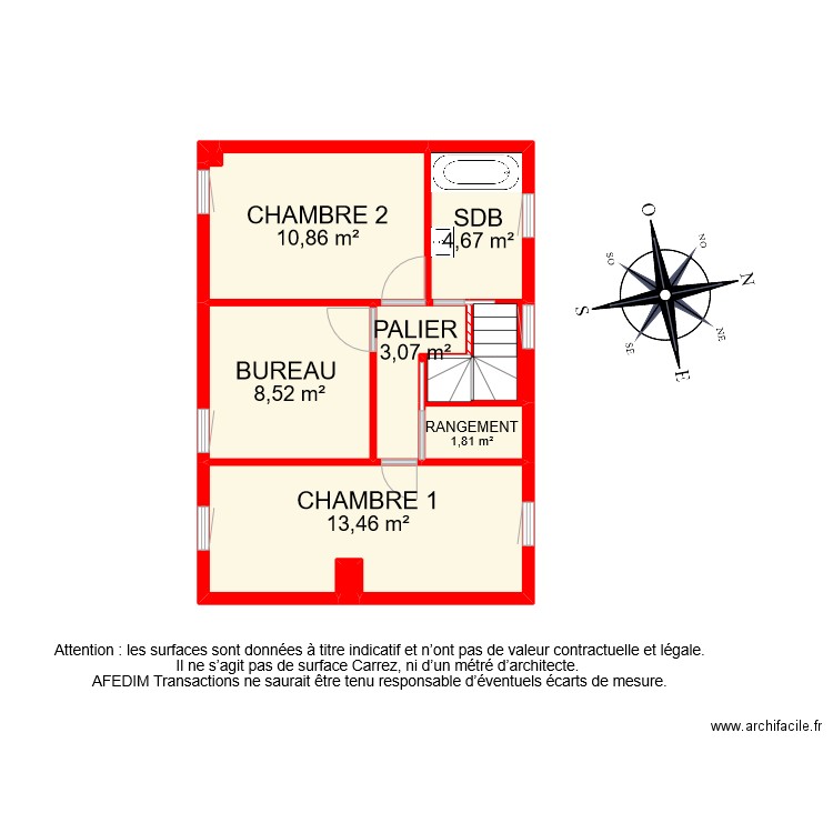 BI 7745 ETAGE 1. Plan de 9 pièces et 45 m2