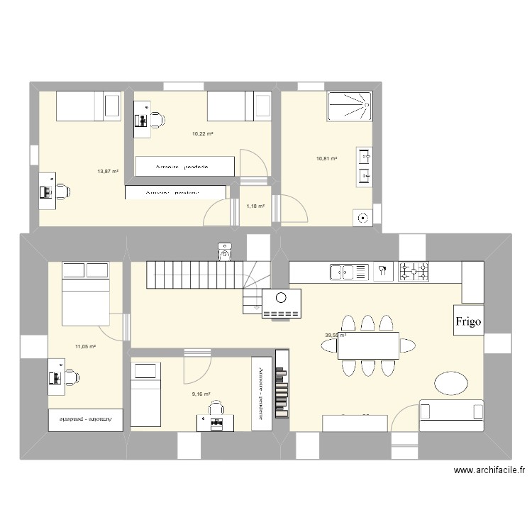 petite maison. Plan de 5 pièces et 60 m2