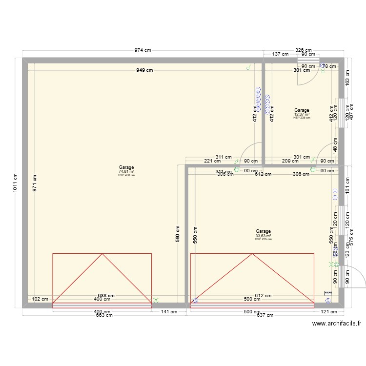 garage3. Plan de 3 pièces et 121 m2