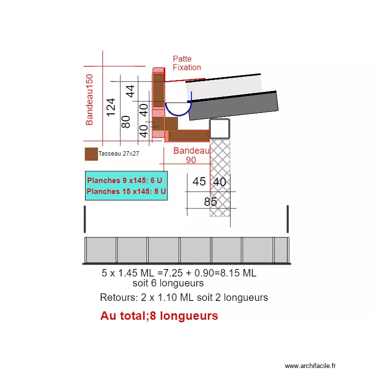 D&eacute;tail coupe auvent. Plan de 